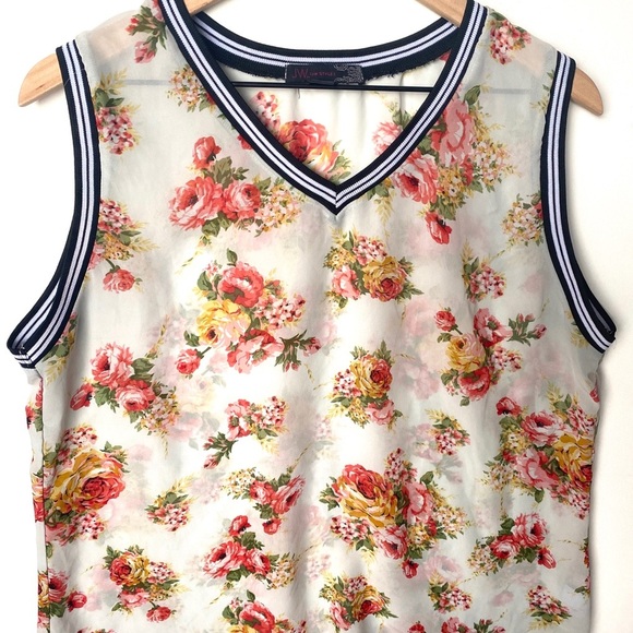 JW Floral Sheer Sleeveless v-neck top, Size Large - Picture 7 of 8
